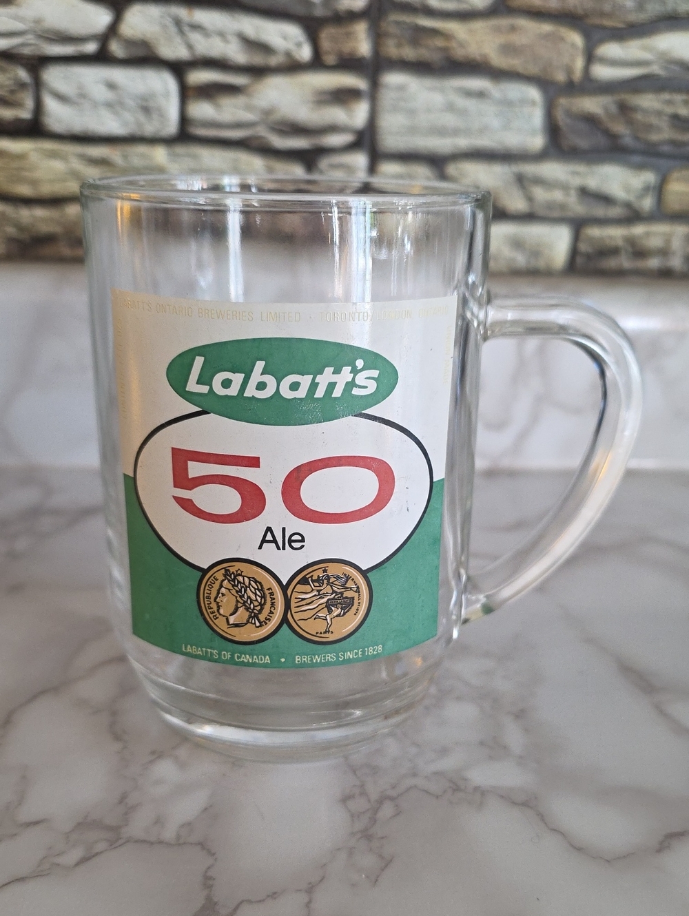 Labatt's 50 Ale Vintage 1970s Large Clear Glass Beer Mug.